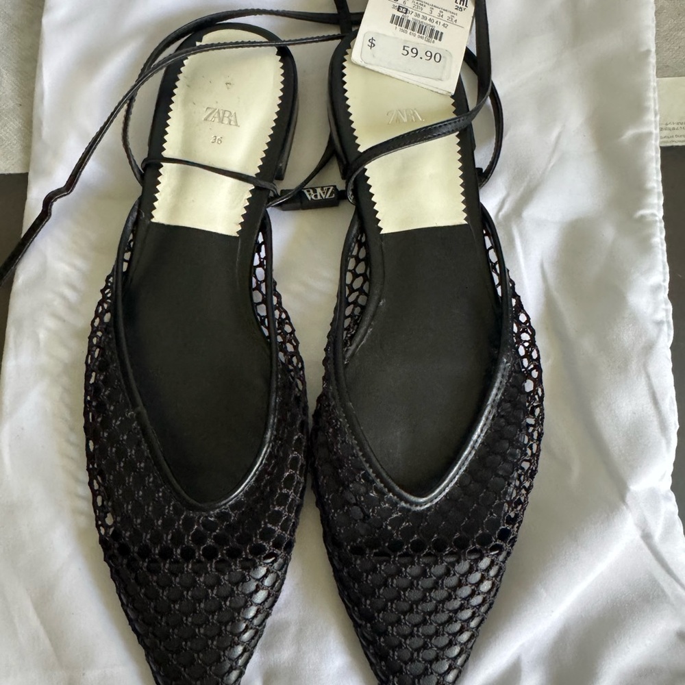 Zara Black Flats with Woven Texture